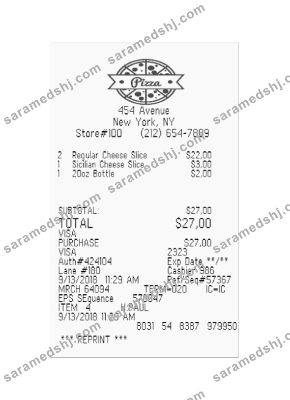 PIZZA receipt